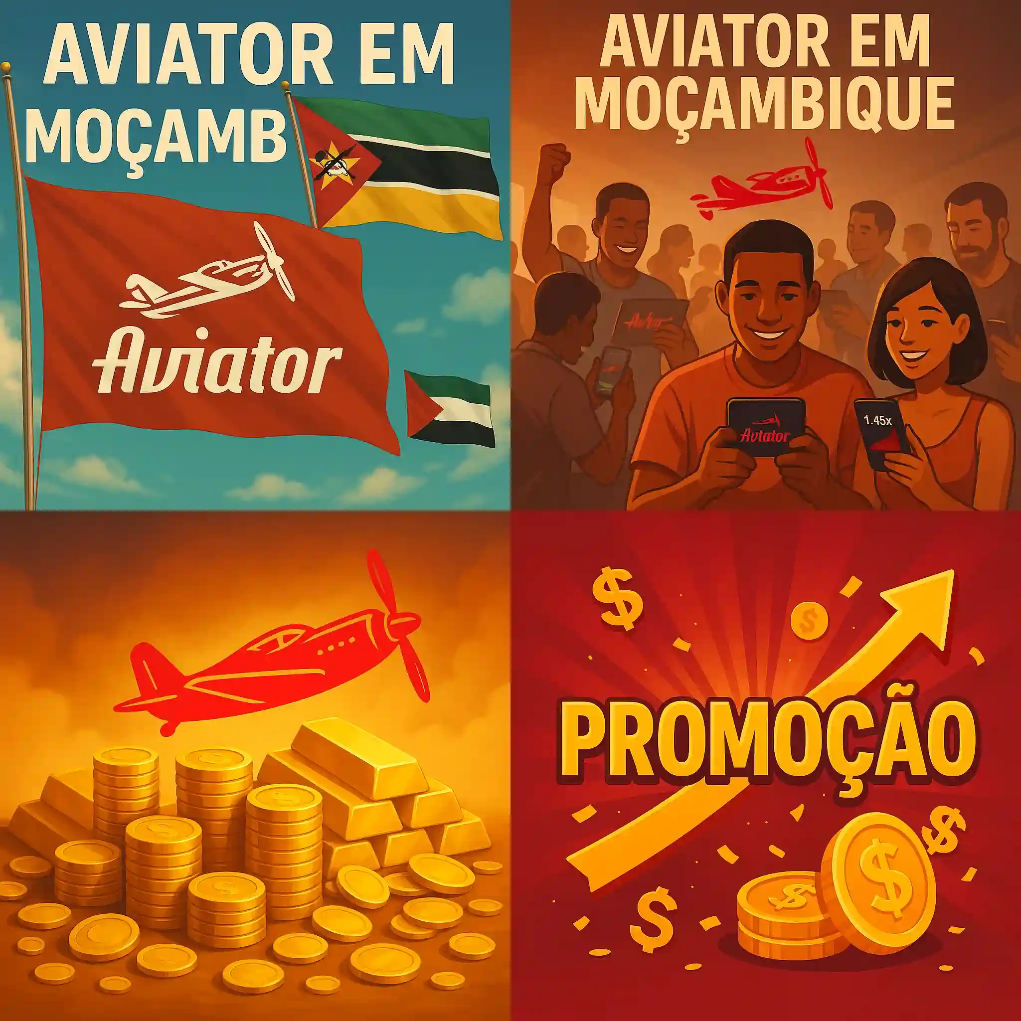 Colagem de momentos emocionantes do jogo Aviator